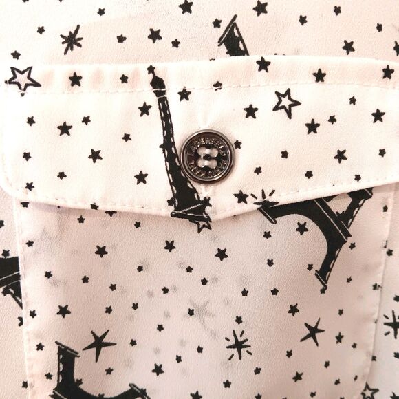 Karl Lagerfeld Paris Blouse Sz M Eiffel Tower Stars Print Button Front - Picture 6 of 15